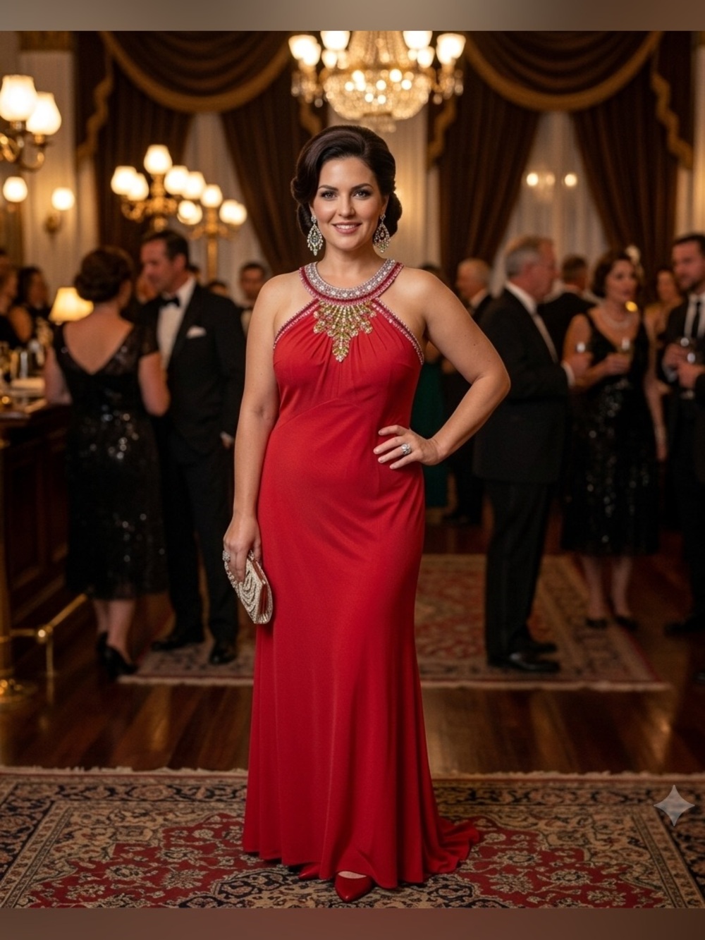 Vintage Mac Duggal Couture Size 12 Red Embellished Evening Gown